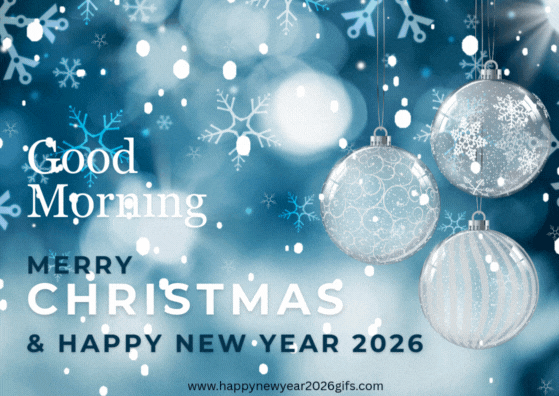 Good Morning Merry Christmas 2025 and Happy New Year 2026 Animated GIF Wishes